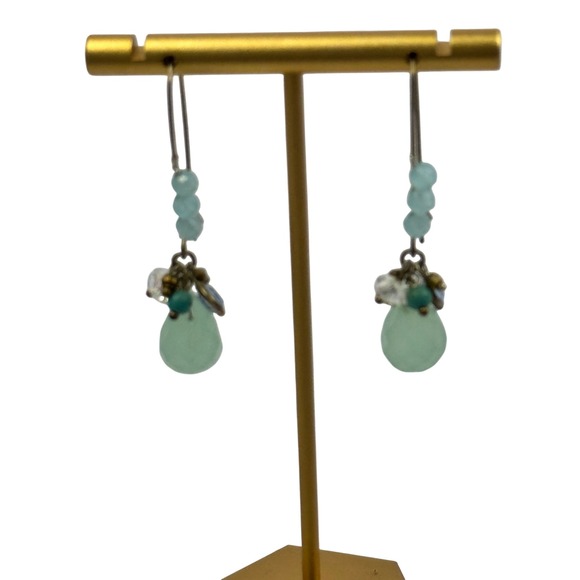 No brand Jewelry - Boho Seafoam Green Blue Beaded Teardrop Dangle Earrings Silver Tone Kidney Wire